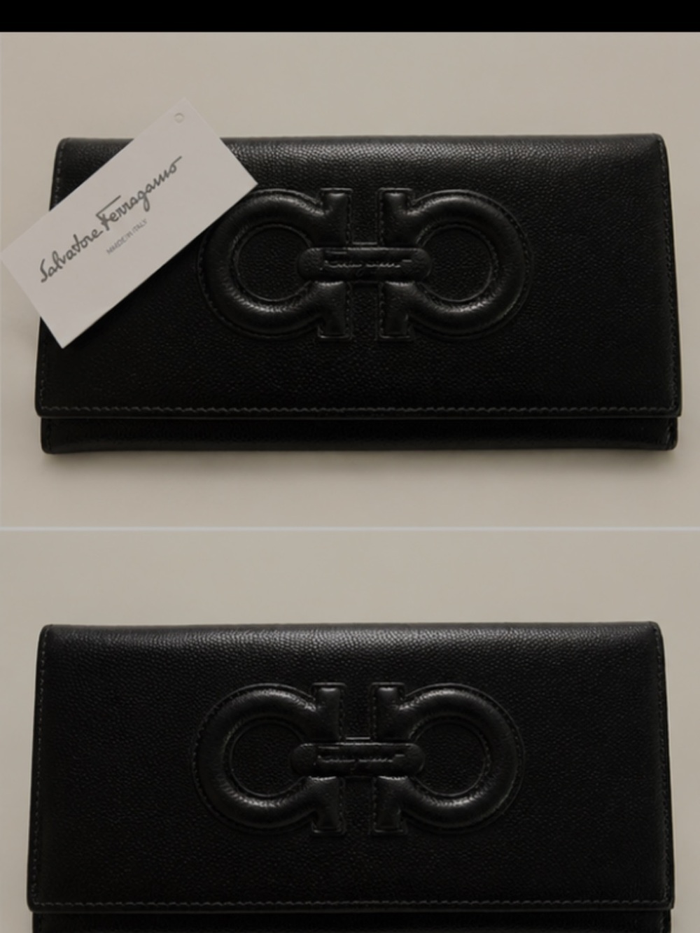 Salvatore Ferragamo Gancini Pebbled Continental Wallet EUC